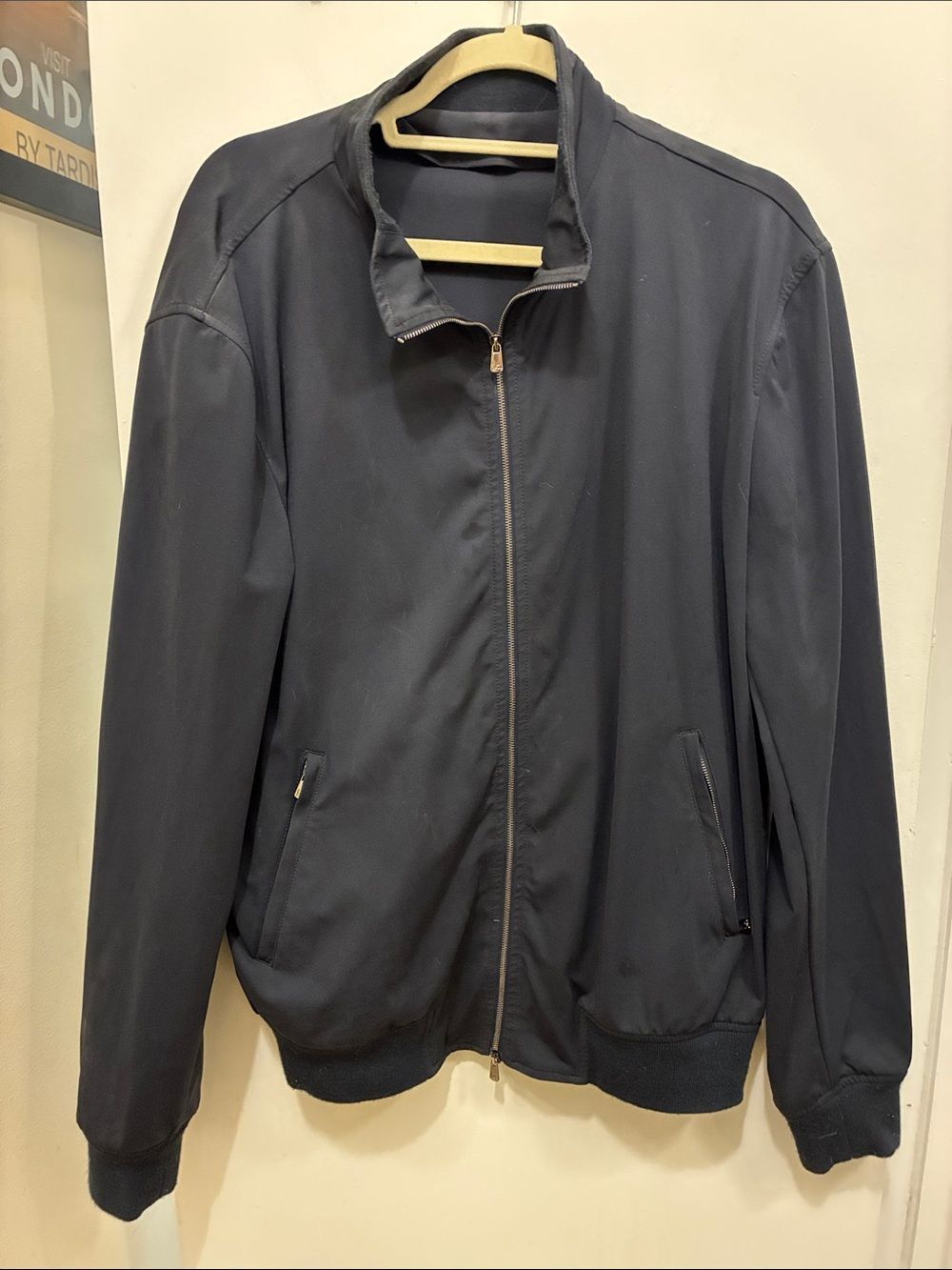 ISAIA Men's Classic Navy Zip-Front Bonber Jacket
